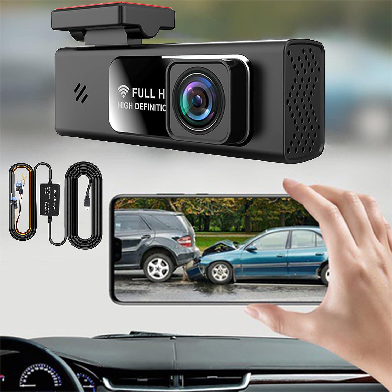 2 Channel Smart Dash Cam - Front  Rear HD Dash Camera for Cars, 1080P Car Dash Camera for Cars Dashboard Camera Recorder, App  Voice Control Dash Cam with Super Night Vision Loop Recording