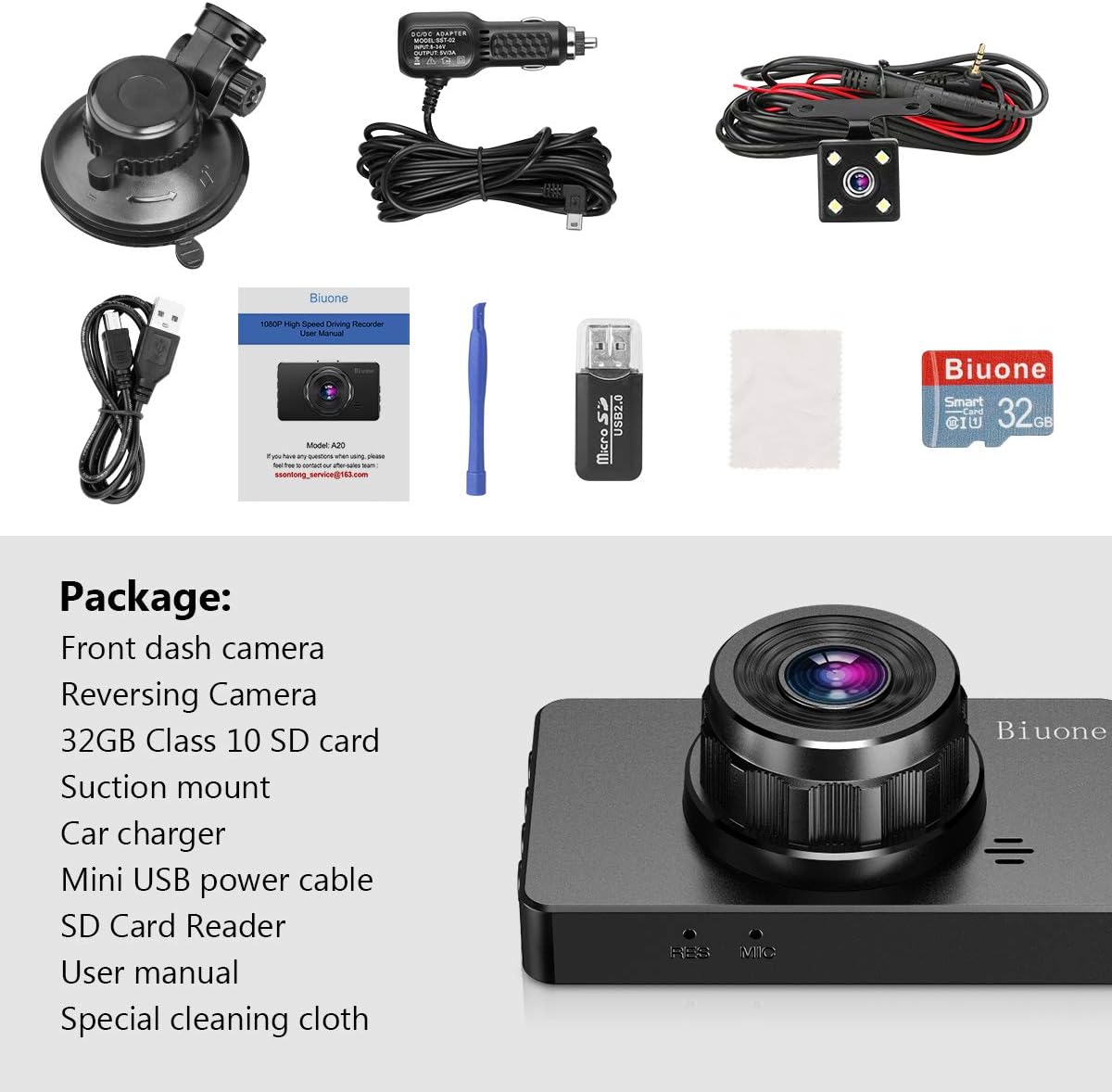 Dash Camera for Cars, Dash Cam Front and Rear with 32G SD Card Super Night Vision, 1080P FHD DVR Car Dashboard Camera DashCams with G-Sensor, Parking Monitor, Loop Recording, Motion Detection 【2023】