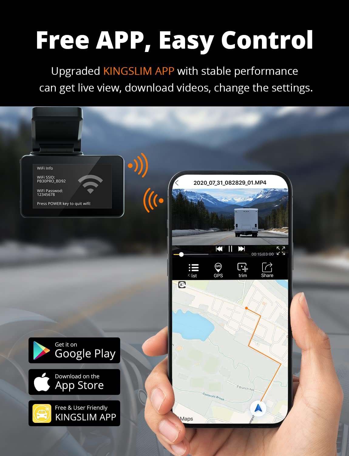 Kingslim D4 4K Dual Dash Cam with Built-in WiFi GPS, Front 4K/2.5K Rear 1080P Dual Dash Camera for Cars, 3 IPS Touchscreen 170° FOV Dashboard Camera with Sony Starvis Sensor, Support 256GB Max