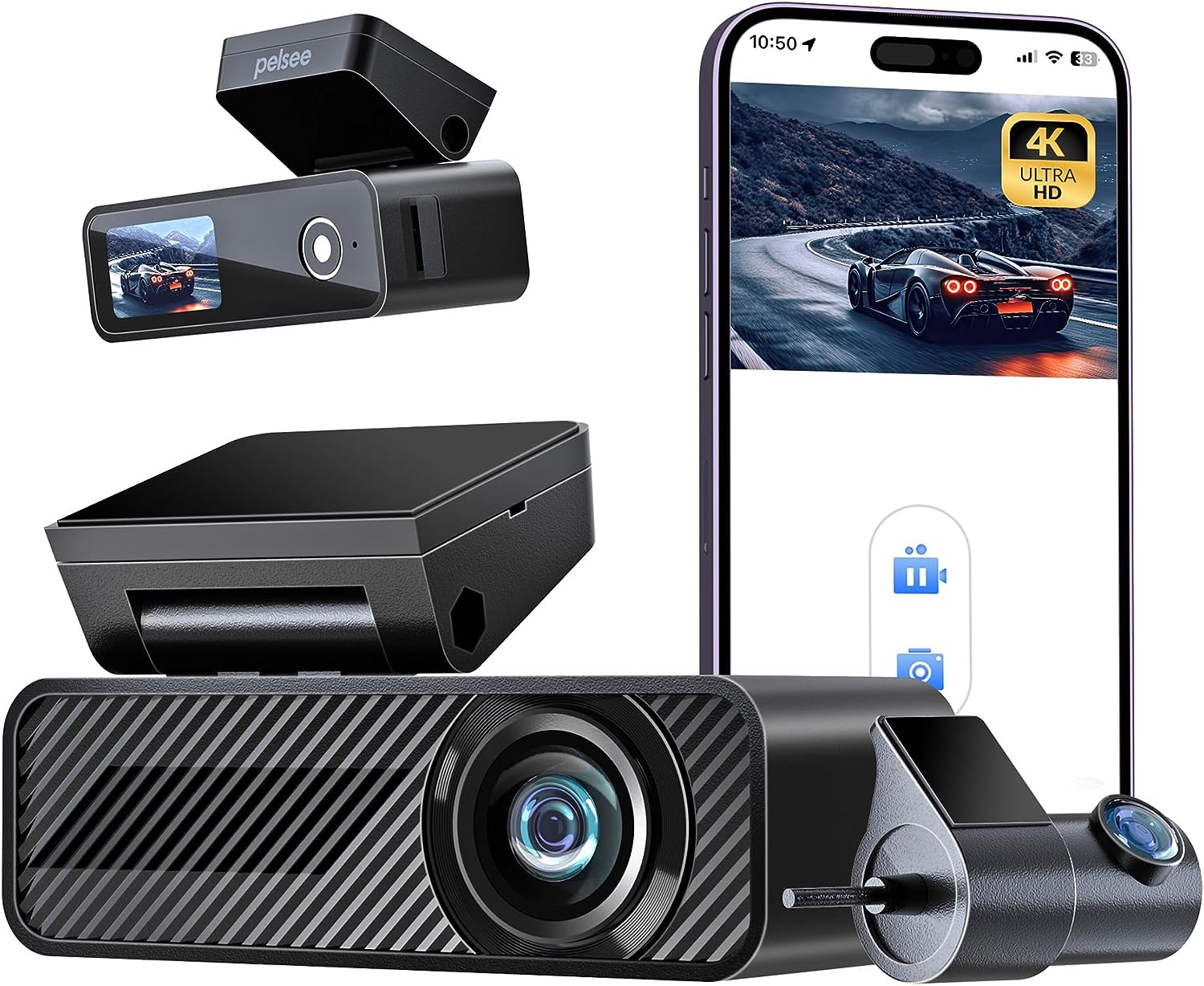 Pelsee Dash Cam Front and Rear, 4K Single Front Dash Camera, 2K/1080P Dual Car Camera for Cars, Built-in Wi-Fi,1.5” IPS Display Mini Dashcam,Night Vision,Voice Control,24H Parking Mode,G-Sensor,P1 Duo